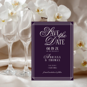 Save The Date Mariage calligraphié violet de luxe