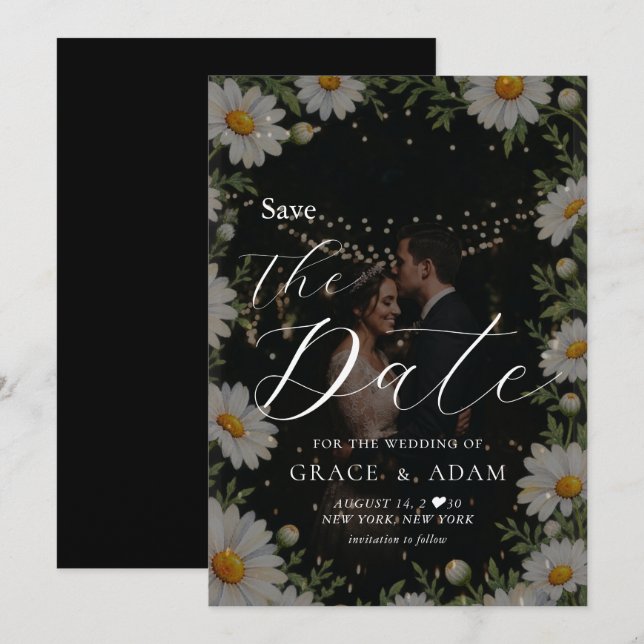Save The Date Mariage Camomille Noire (Devant / Derrière)