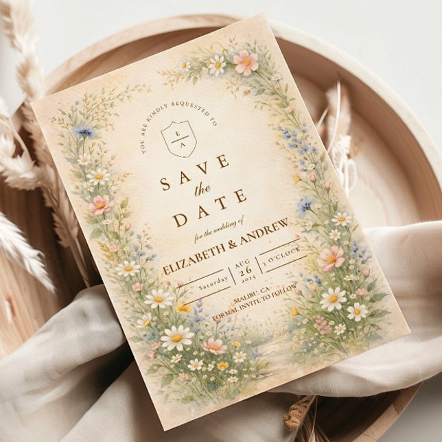 Save The Date Mariage Campagnard Bleu Rosé (Créateur téléchargé)