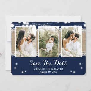 Save The Date Mariage campagnard bleu rustique de la marine Phot