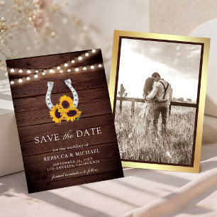 Save The Date Mariage Campagnard Bois Soleil Tournesol Fer à Che