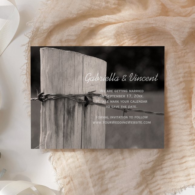 Save The Date Mariage campagnard postal de clôture rurale Enregi (Créateur téléchargé)