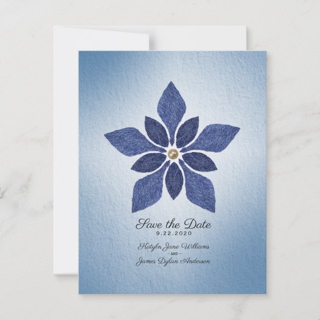 Save The Date Mariage campagnard Rustic Blue Denim Enregistrer L (Devant)
