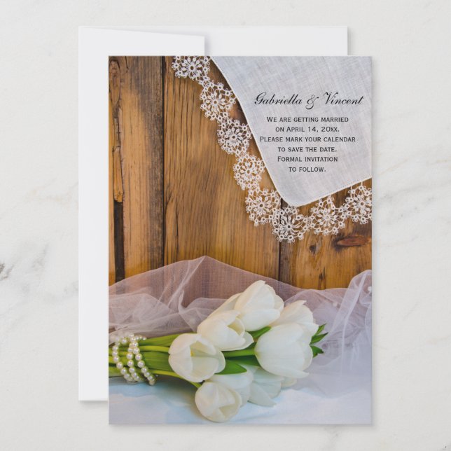 Save The Date Mariage campagnard Rustic White Tulips Enregistrer (Devant)