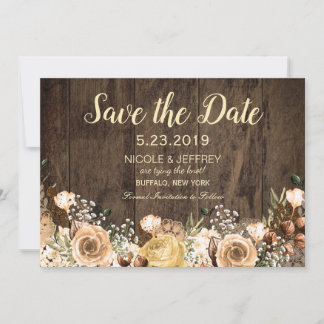 Save The Date Mariage campagnard rustique Tan Bird Wood Enregist