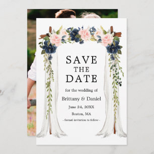 Save The Date Mariage Canopée Photo Rose Dusty Blue Floral