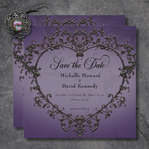 Save The Date Mariage cardiaque gothique noir et violet