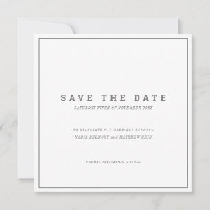 Save The Date Mariage carré blanc gris minimal