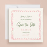 Save The Date Mariage Carré couleur rose et vert<br><div class="desc">Rose et Vert Français Amusants Mariage les années 70 Mariage Enregistrer la date</div>