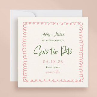Save The Date Mariage Carré couleur rose et vert