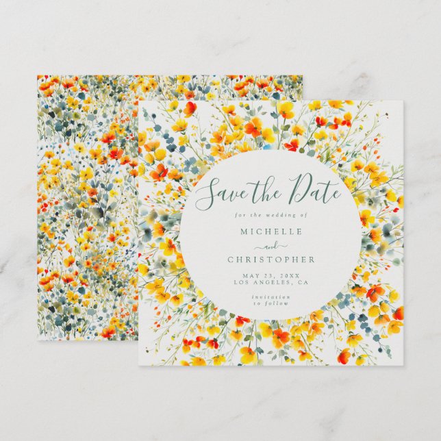 Save The Date Mariage Carré floral brillant (Devant / Derrière)