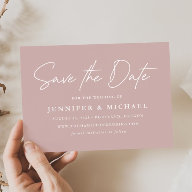 Save The Date Mariage Casual Script Rose Poussiéreuse (Créateur téléchargé)