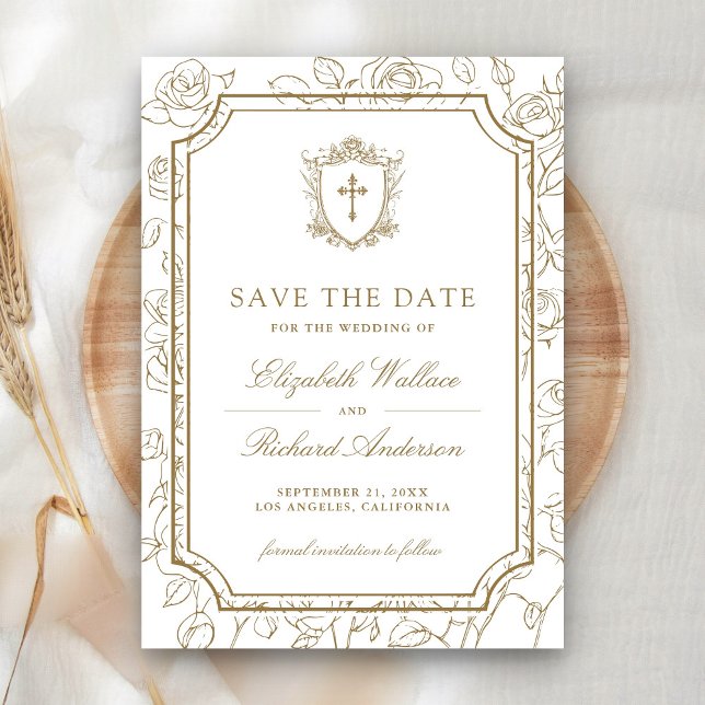 Save The Date Mariage Catholique Blanc et Or Victorien (Créateur téléchargé)