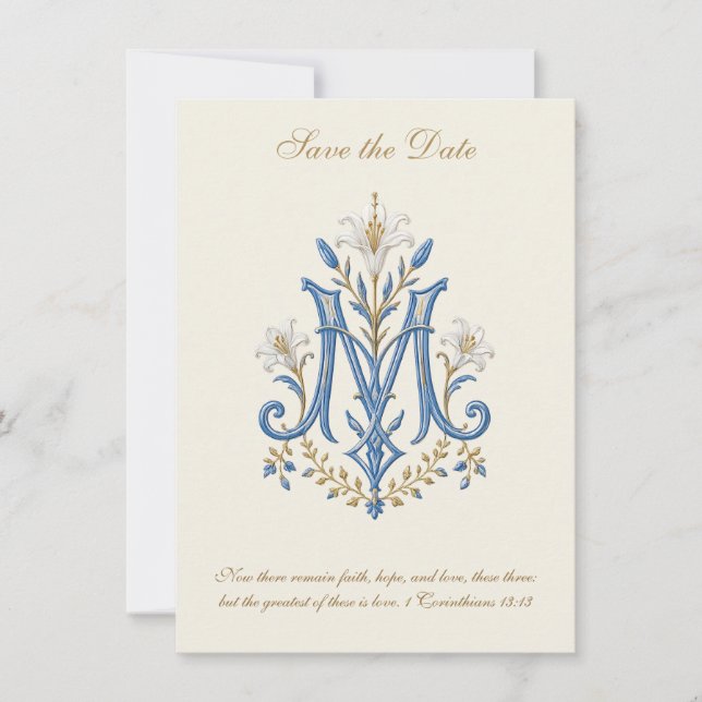 Save The Date Mariage Catholique Monogramme de Marie  (Devant)