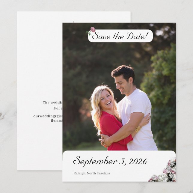 Save The Date Mariage catholique rose et blanc (Devant / Derrière)