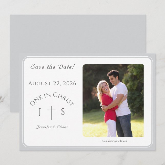 Save The Date Mariage Catholique Timeless Monogrammé  (Devant / Derrière)
