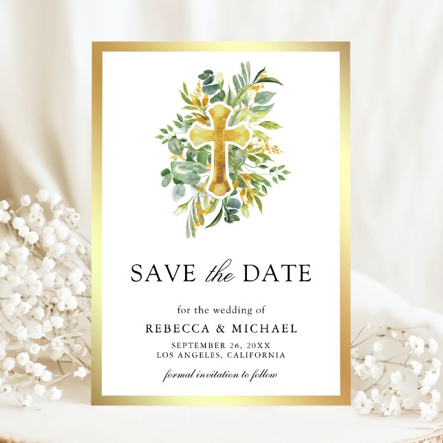 Save The Date Mariage Catholique Vert et Or (Créateur téléchargé)