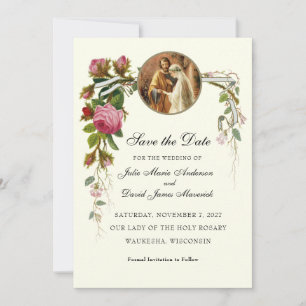 Save The Date Mariage Catholique Vintage Fiançailles de Marie &