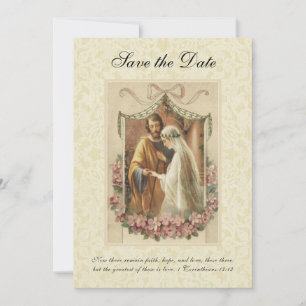 Save The Date Mariage Catholique Vintage Fleurs de Cerisier Reli