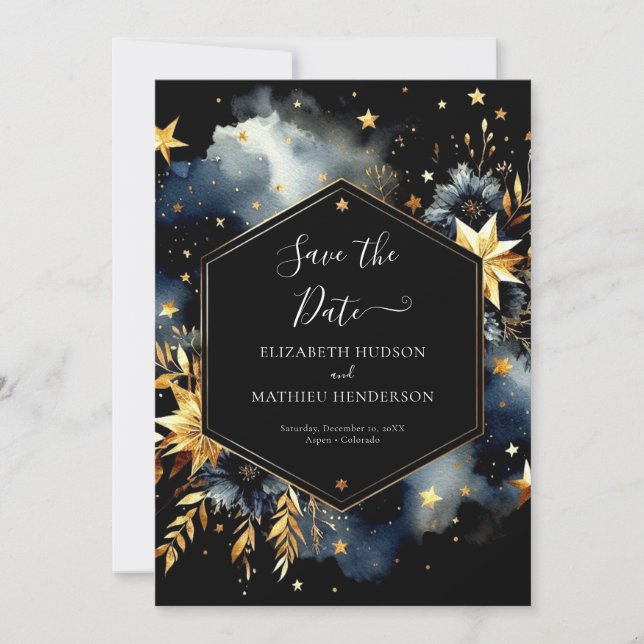 Save The Date Mariage céleste à aquarelle élégant (Devant)