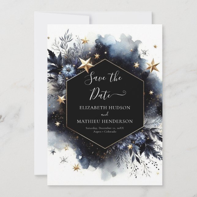 Save The Date Mariage céleste à aquarelle minimale (Devant)
