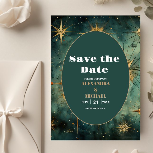 Save The Date Mariage céleste à l'aquarelle vintage (Créateur téléchargé)