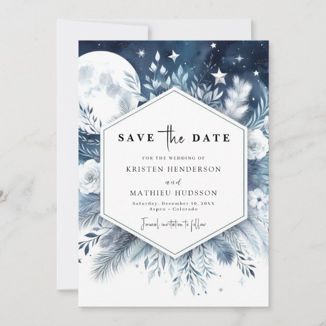 Save The Date Mariage céleste à lumière lune (Devant)