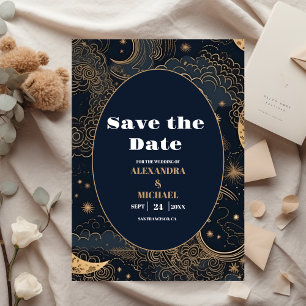 Save The Date Mariage céleste bleu nuit or