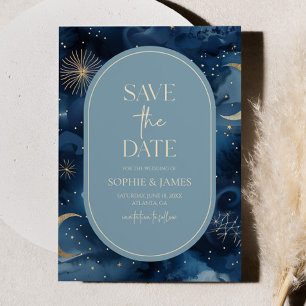 Save The Date Mariage Céleste Bleu Or Ciel Étoilé Élégant