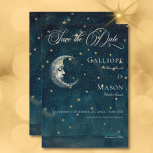 Save The Date Mariage céleste de la lune de croissant bleu de mi