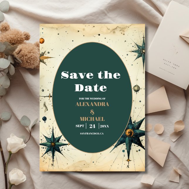 Save The Date Mariage céleste de l'aquarelle vintage (Créateur téléchargé)