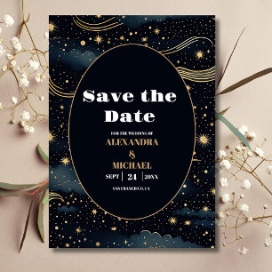 Save The Date Mariage céleste de minuit bleu étoiles de lune