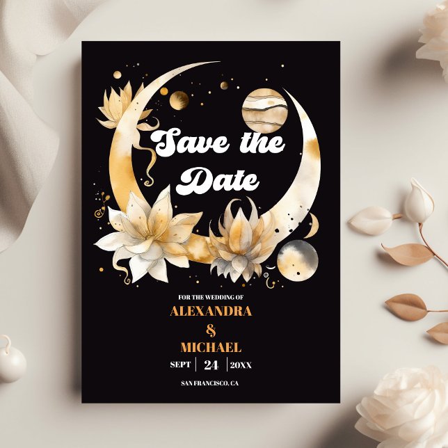 Save The Date Mariage céleste d'or noir mystique (Créateur téléchargé)
