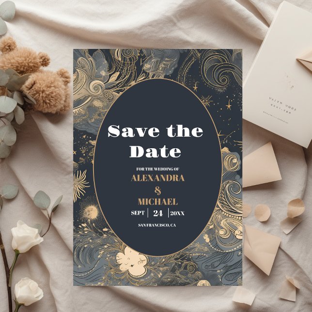 Save The Date Mariage céleste élégant argent or (Créateur téléchargé)