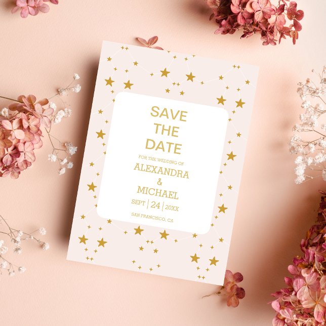 Save The Date Mariage céleste élégant rose poudré et or (Créateur téléchargé)