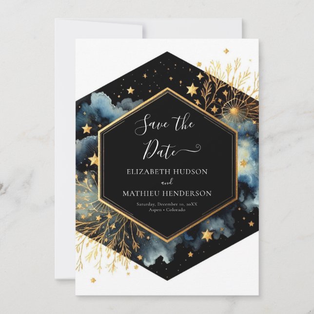 Save The Date Mariage céleste Etoiles modifiables (Devant)