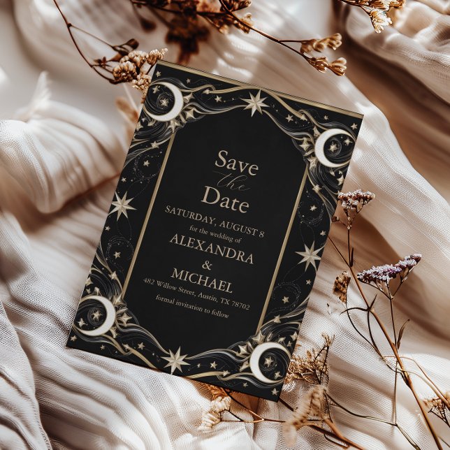 Save The Date Mariage Céleste Lune Étoiles Vintage (Créateur téléchargé)