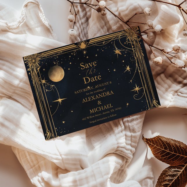 Save The Date Mariage Céleste Lune Étoiles Vintage (Créateur téléchargé)