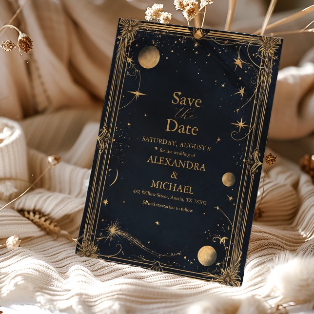 Save The Date Mariage Céleste Lune Étoiles Vintage (Créateur téléchargé)
