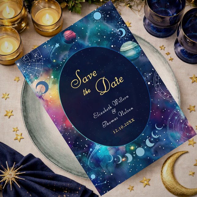 Save The Date Mariage céleste moderne de phases lunaires de gala (Créateur téléchargé)