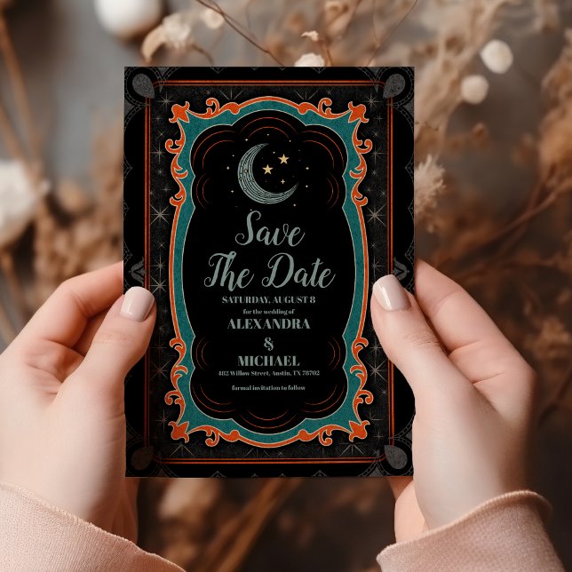 Save The Date Mariage Céleste Mystique Lune Nuit Étoilée (Créateur téléchargé)