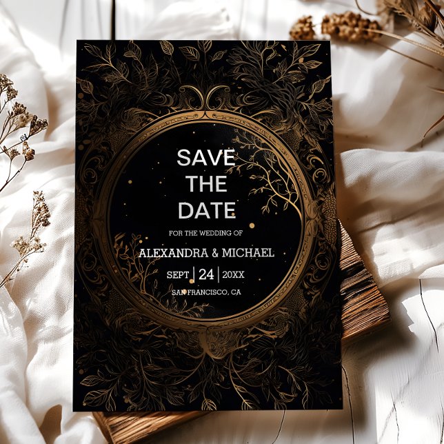 Save The Date Mariage Céleste Mystique Noir et Or (Créateur téléchargé)