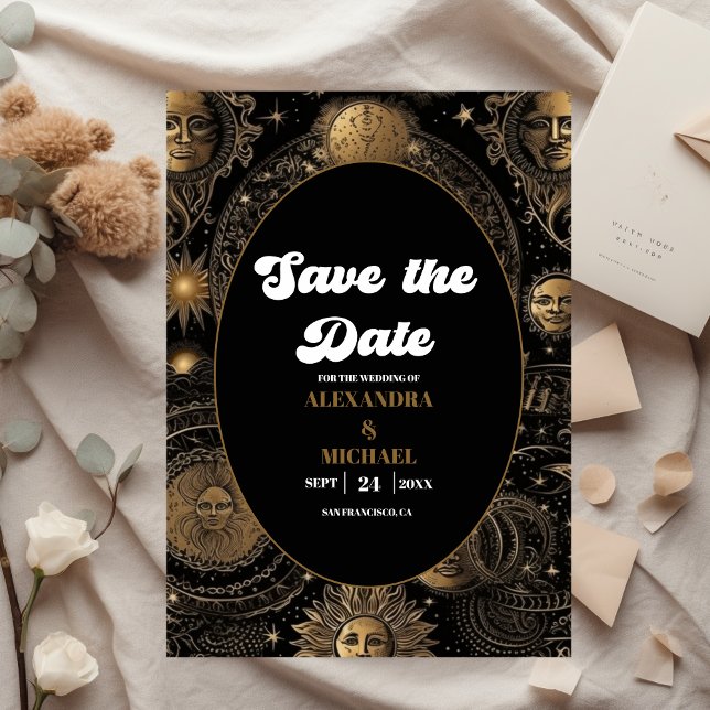 Save The Date Mariage Céleste Noir Or (Créateur téléchargé)