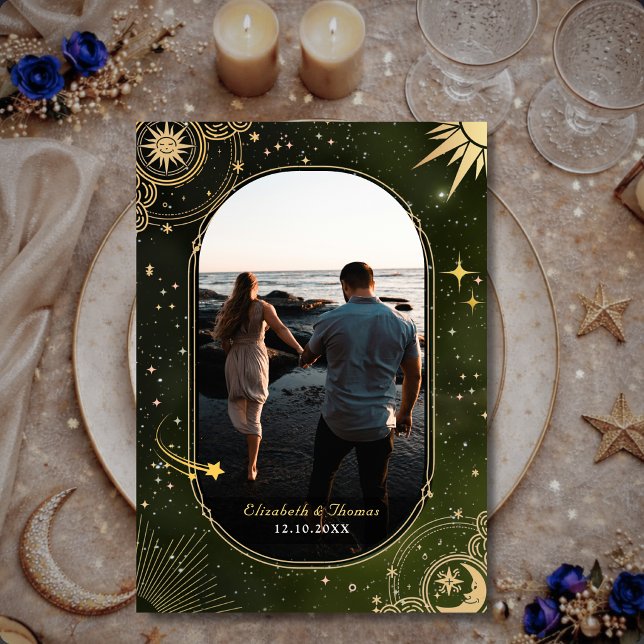 Save The Date Mariage céleste Olive Green Shooting Star (Créateur téléchargé)