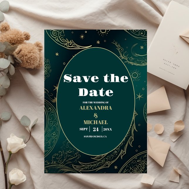 Save The Date Mariage céleste or émeraude vert (Créateur téléchargé)