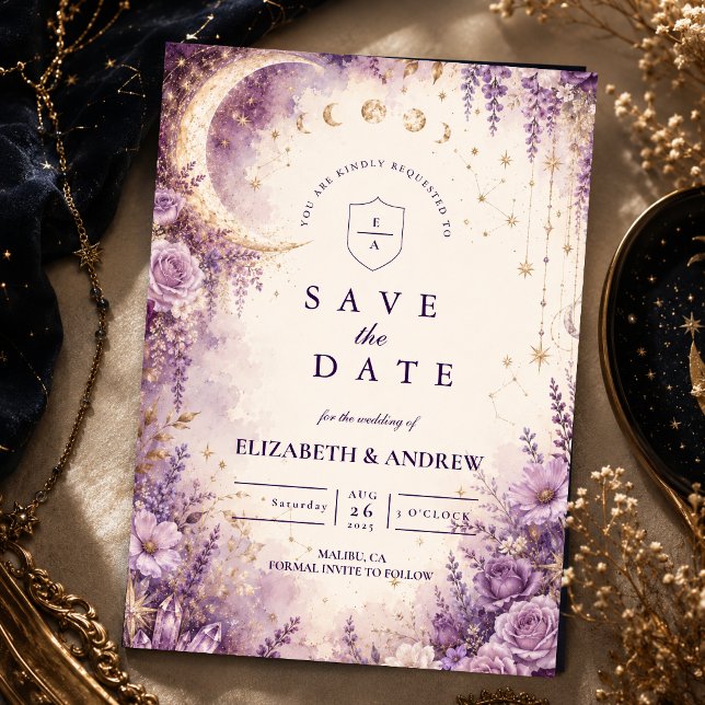 Save The Date Mariage céleste pourpre enchanté (Créateur téléchargé)
