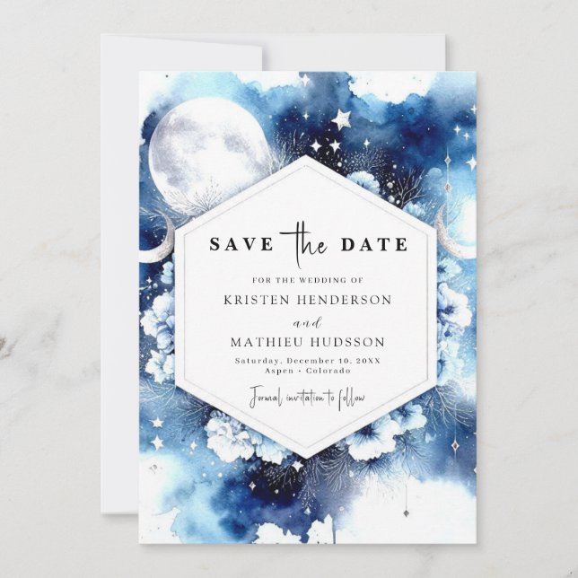 Save The Date Mariage céleste rustique Lune (Devant)