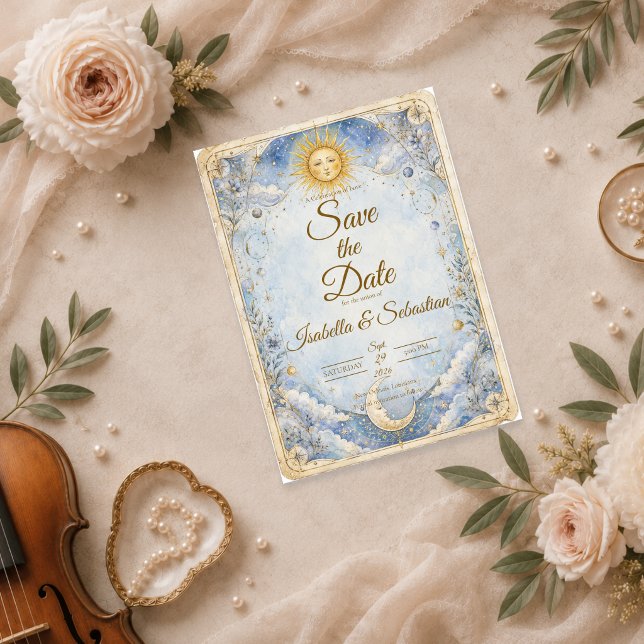 Save The Date Mariage Céleste Soleil Lune Éthéré (Créateur téléchargé)