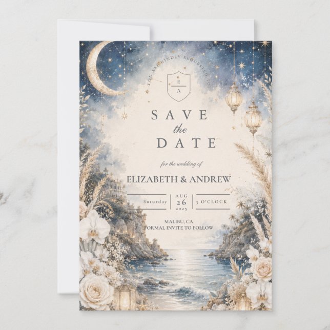 Save The Date Mariage Céleste sur la Plage Éthérée (Devant)