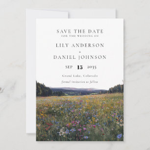Save The Date Mariage Champ Floral Fleurs Sauvages Aquarelle